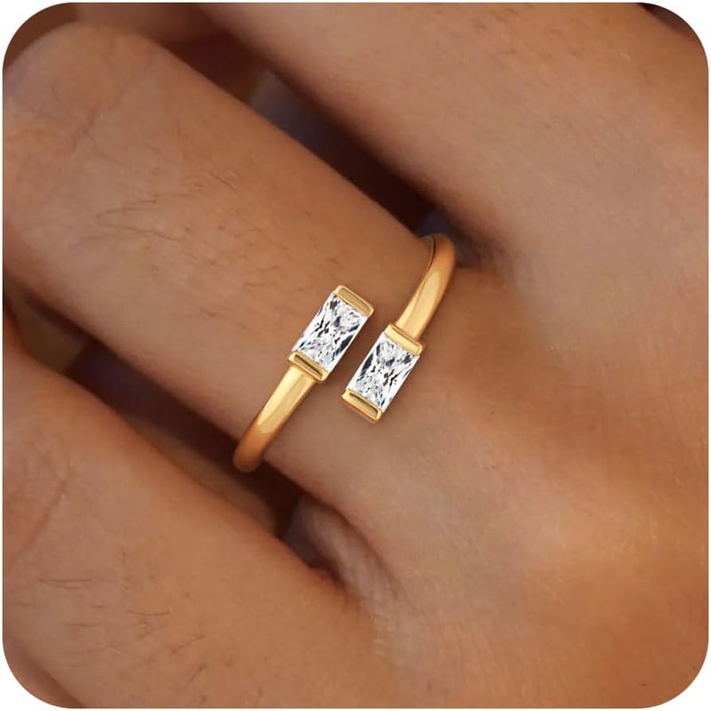 Honsny Gold Birthstone Rings for Women Non Tarnish 14K Gold Plated Adjustable Emerald Ring Cubic Zirconia Gemstone Promise Ring for Her Engagement Personalized Waterproof Jewelry Gifts for Birthday - Image 1